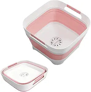 2.4 Gal(9L) Collapsible Dish Basin Bucket with Drain Plug Portable Sink Space Saving Multiuse Bottle Washing Basin Foldable Sink Tub for Kitchen Camping RV Vegetable Washing Dishes Pink