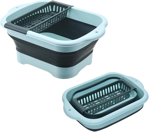 11L（2.91 Gallon） Collapsible Dish Basin with Drain Plug, Space Saving Outdoor Multiuse Foldable Sink Tub, Dishpan, Portable Kitchen Storage Tray for Vegetable Washing, Camping, RV (Green)
